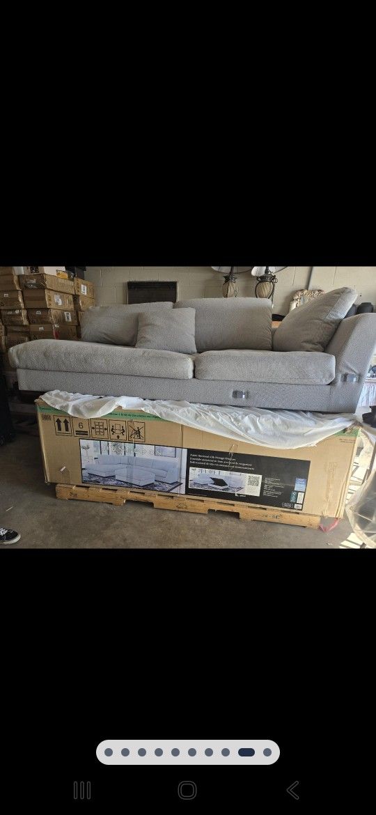Fabric Sectional With Storage Ottoman