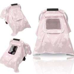 Pink Star Baby Car Seat Cover W Mesh Screen Window