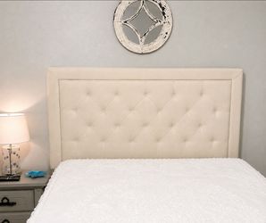 Queen Upholstered Tufted Headboard – Neutral Cream/Tan - Optional Mattress