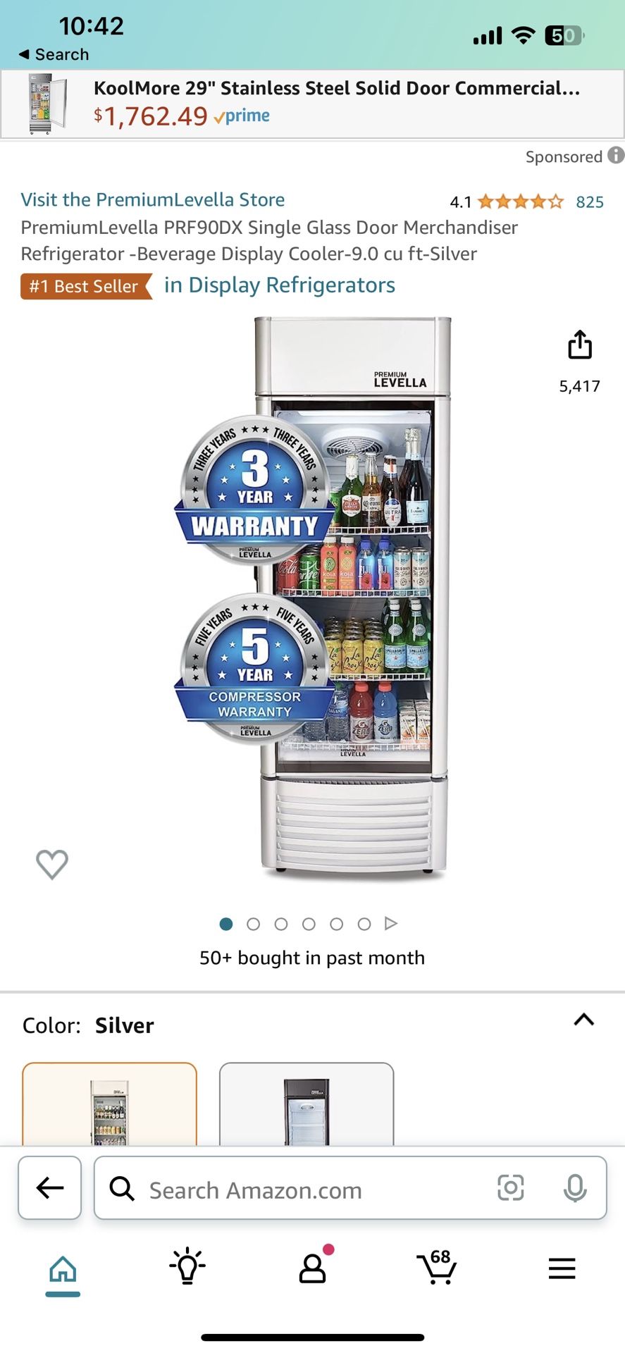 PremiumLevella PRF90DX Single Glass Door Merchandiser Refrigerator -Beverage Display Cooler-9.0 cu ft-Silver CUSTOM