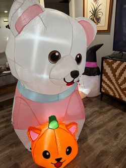 Halloween inflatable 5 ft tall with lights dog with pumpkin