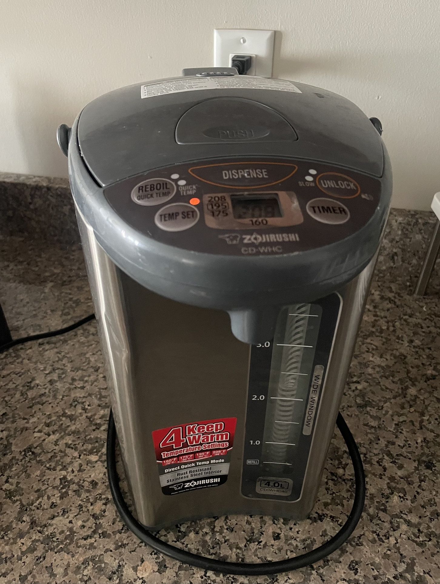 Zojirushi Micom Water Boiler & Warmer CD-WHC40 Used 135 Oz Wire