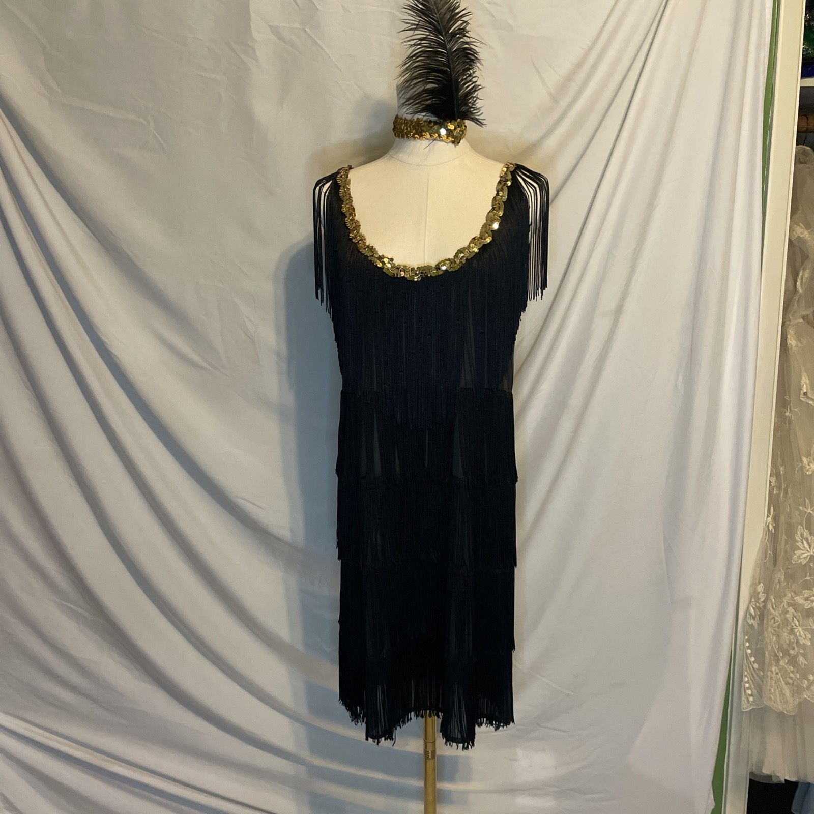 California Costume Collections vintage USA flapper costume black L w headband