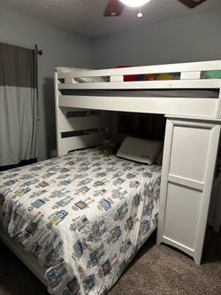Bunk Bed with Desk, Twin Mattress, & Double Foundation