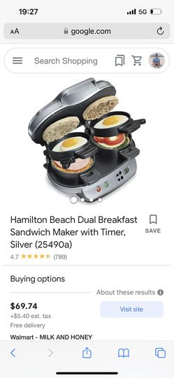 Hamilton Beach Dual Breakfast Sandwich Maker with Timer, Silver