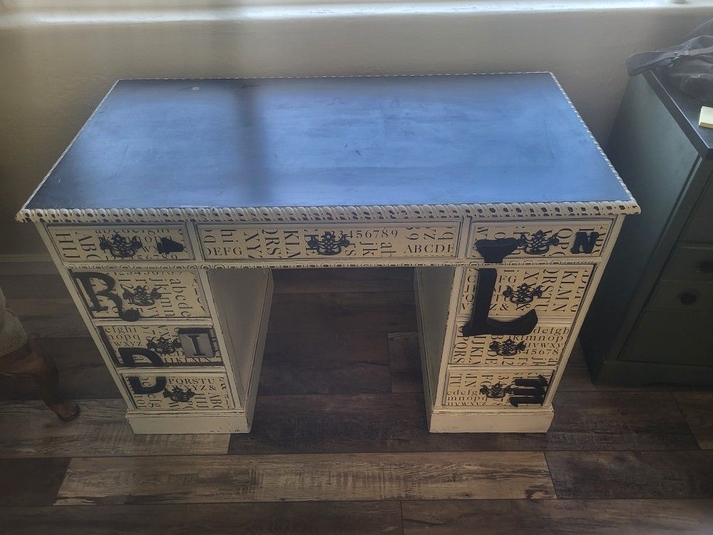 Cute Refinished Kids Desk, Chalkboard Top, Letter Theme