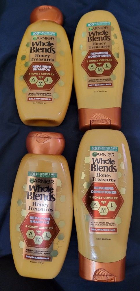 2 Garnier Whole Blends Honey TREASURES 2 Repairing Shampoos 12.5oz & 2 Conditioners 12.5oz For $12/$12 Por Los 4