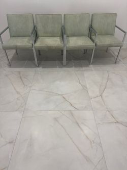 Set of 4 Modern Chrome Frame Accent / Office Chairs - Sage Green