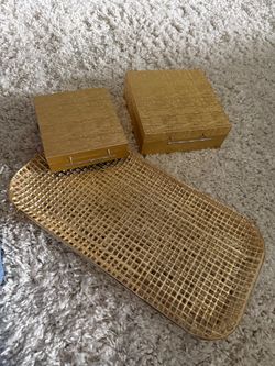 Gold Woven Decorative Tray and Box Set