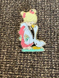 Vintage Precious Moments Enamel Pin - "Make a Joyful Noise" Girl & Goose