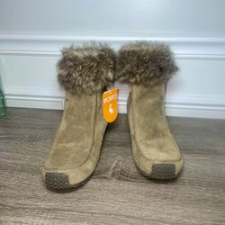 Sporto Waterproof Women's Brown Fur Lined Zip Up Heeled Comfort Boots Size 9.5