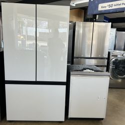 Bespoke 30 cu. ft. 3-Door French Door Smart Refrigerator and Bespoke 24” Dishwasher All White Glass