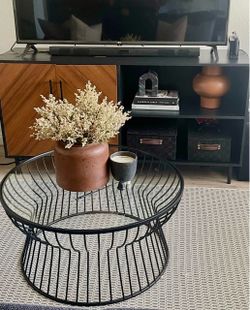 Iron & glass pedestal COFFEE TABLE