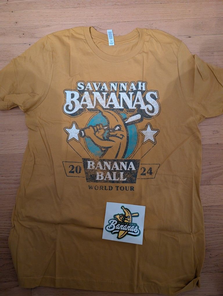 Savannah Bananas World Tour size large new shirt with sticker baseball
