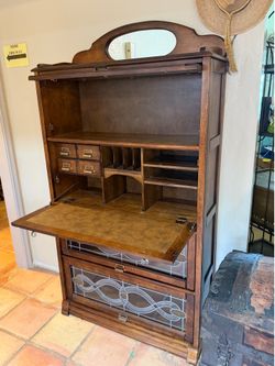 Barrister Bookcase Secretary Desk with Leaded Glass