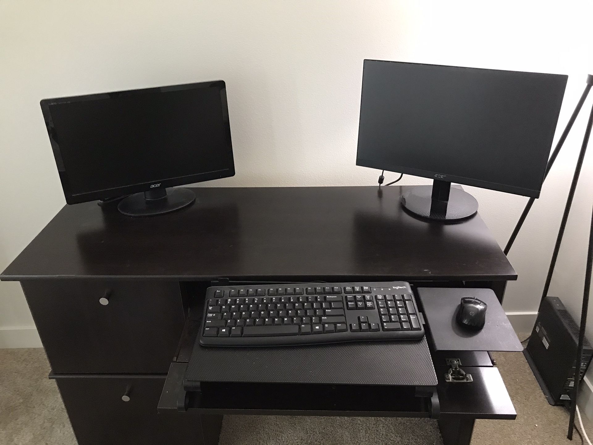 Home Office Setup (includes Desk, 2 Monitors, Keyboard and Ergonomic Adjustable Keyboard and Mouse Tray