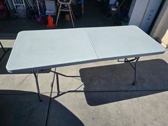 Office Star Resin Rectangle Center-Folding Portable Table for Picnics, Camping, and Tailgating, 6 Feet