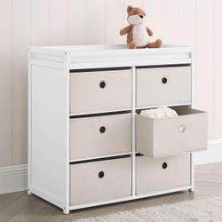 Changing Table with Fabric Bins, Bianca White/Flax Bins, New in Box 