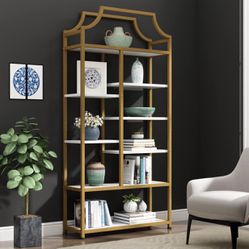 Luxe White And Gold Open Bookcase Or Etagere