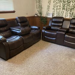 Brand New Reclining Sofa And Love Seat With Cup Holders 