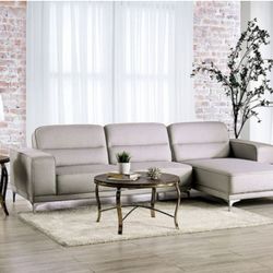 Brand New Grey Modern Style Sectional Sofa w Attached Side Wood Tray