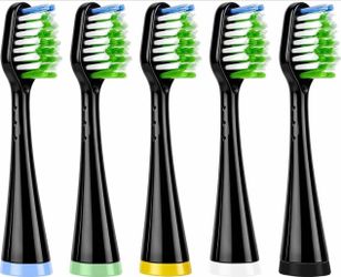 Replacement Brush Heads for Smile Bright Platinum & Waterpik Complete Care 5.0/9.0 (WP-861/871/876/881/890, CC-01CD012-1), Black Soft Bristles, 5-Pack