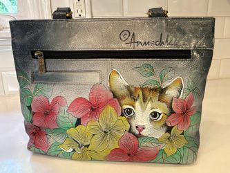 Anuschka Hand Painted Leather Cat Tote