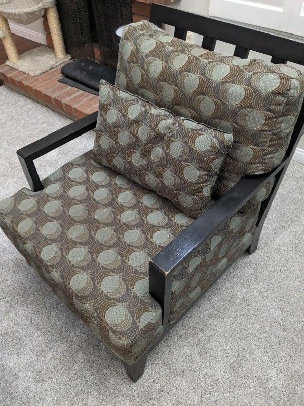 FREE Wooden Chair With Brown And Green Patterned Cushions