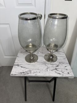 Hammered Glass & Silver Pedestal Vase Set – Modern Glam