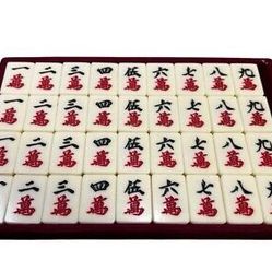 Chinese Mahjong Set Board Game Leisure Time Game for Home Travel Double color 1 Mini Mahjong Set with Box  15*20mm