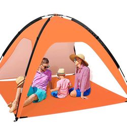 New! Beach Tent, Portable Beach Sun Shelter for UPF 50+ UV Protection, Easy Set Up 3-4 Person Beach Tent Shade with Carry Bag, Anti UV Beach Canopy Te