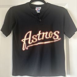 Majestic MLB Houston Astros Graphic Henley Short Sleeve Vintage Kids Sz Sm