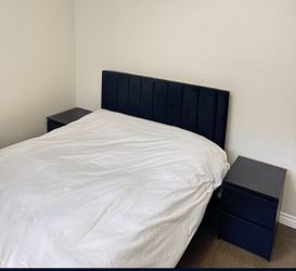 Queen Size Velvet Upholstered Bed Frame – Platform Style, Sturdy Wood Slats, No Box Spring Required