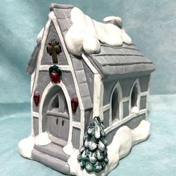 Vintage Plaster Christmas House Snow Hand Painted