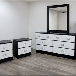 Dresser Whit Mirror And 2 Nightstands - Cómoda Con Espejo Y 2 Mesitas De Noche 