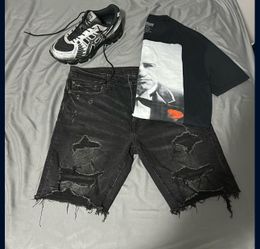 Distressed Shorts Size 33, Asics 9.5, Printed Godfather Tshirt Medium