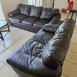 Leather  Dark Brown  2 pieces  Sofa Set