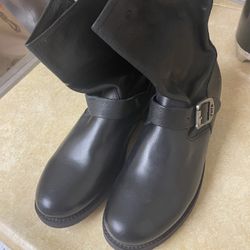Frye Vicky Engineer Boots Size 9, Black Leather Ankle Bootie Buckle Strap