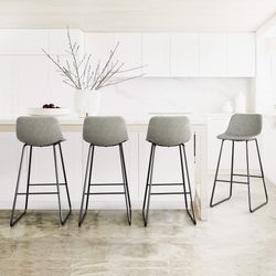 Grey Leather Barstool Set  Of 4 