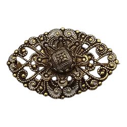 Vintage Damascene Goldtone Toledo Spain Oval Shaped Brooch Pin Beautifully Made