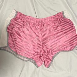 Pink bubble dot gym running shorts with gray trim, women’s size XL #y2k #summer