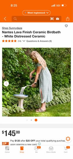 Sunnydaze Nantes Lava Finish Ceramic Birdbath - White Distressed Ceramic