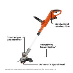 Black+Decker 2-in-1 Cordless String Trimmer & Edger – No Battery/Charger – $20 Each
Description:
Black+Decker 2-in-1 cordless string trimmer and edger