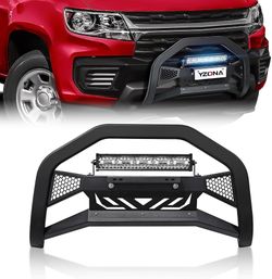YZONA Bull Bar Grille Guard Compatible with Colorado GMC Canyon 2015-2022 Includes LED Light Mount, License Plate Frame and Skid Plate, Heavy Front Tr