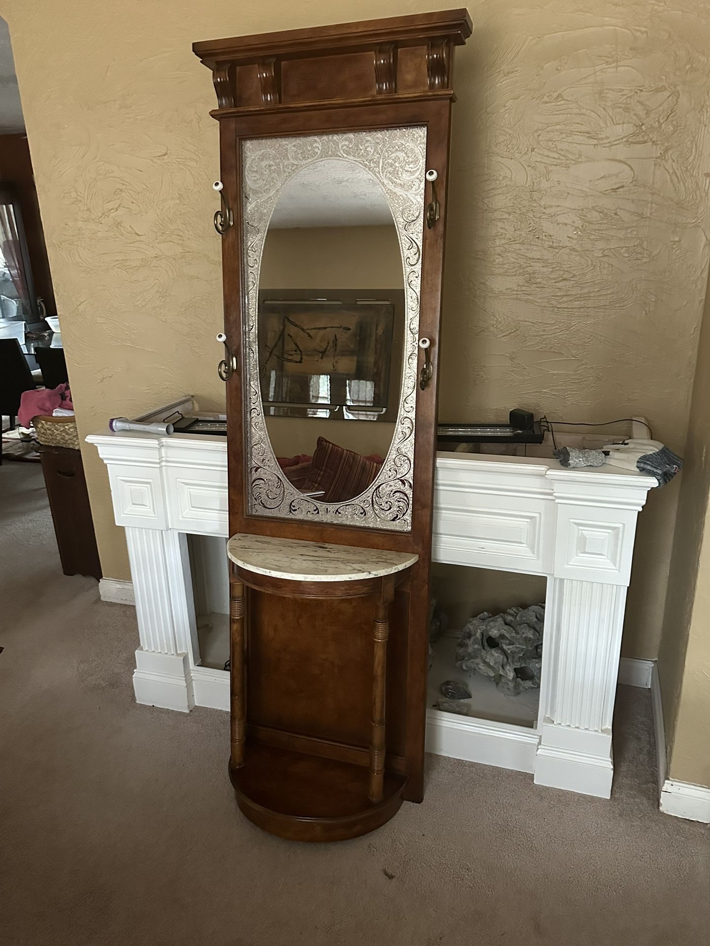 Vintage 1970 Demilune Hall Tree With Mirror Coatrack 