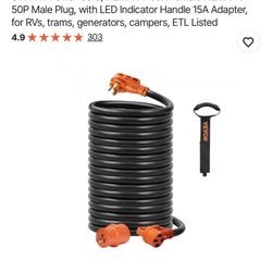 VEVOR 50FT Generator Power Cord 50-Amp 125/250-volt 14-50P to CS6364 Locking Connector