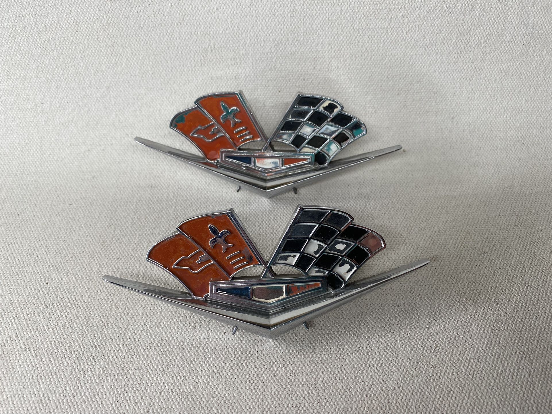 Vintage 1962-63 Chevy Corvette Cross Flag Emblems - HTF