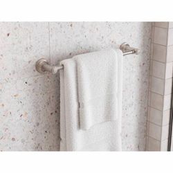 NEW Briscoe 18 in. Wall Mounted Single Towel Bar in Spot Defense Brushed Nickel