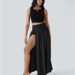 Breezeful High Waisted Split 2-in-1 Flowy Quick Dry Maxi Casual Skirt