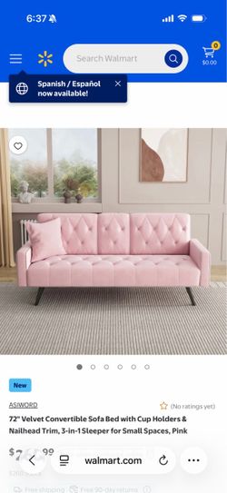 Pink Velvet Convertible Sofa Bed 72"